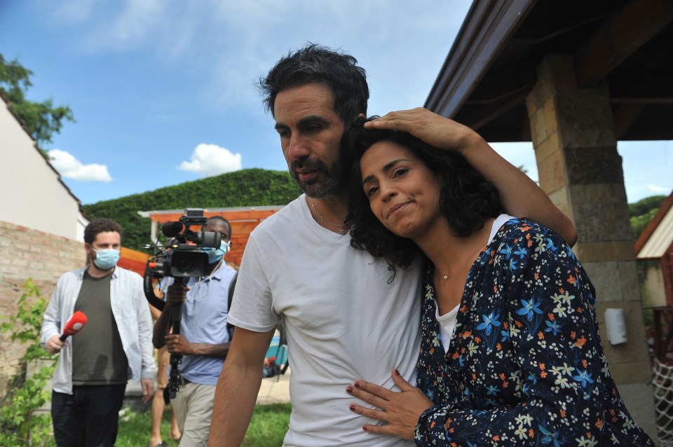 Luque and his wife Romina before a press conference at his home in Adrogue in Greater Buenos Aires