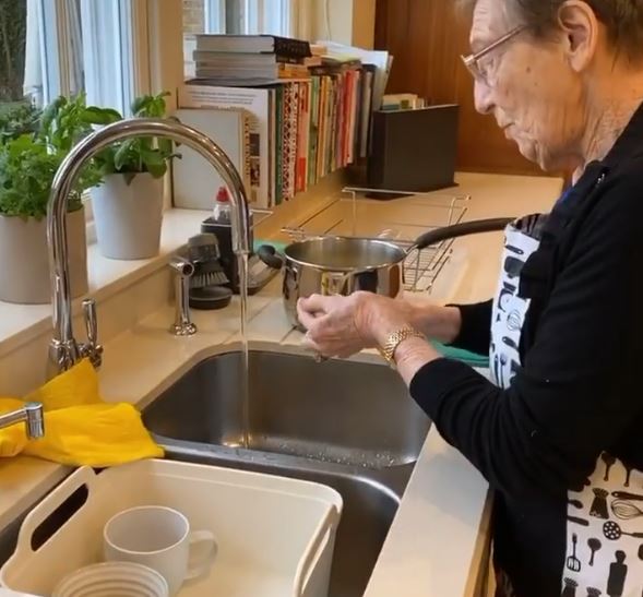 Their cooking space boasts white marble worktops