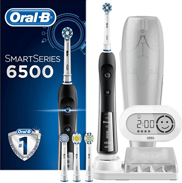 This Oral-B toothbrush comes with four brush heads