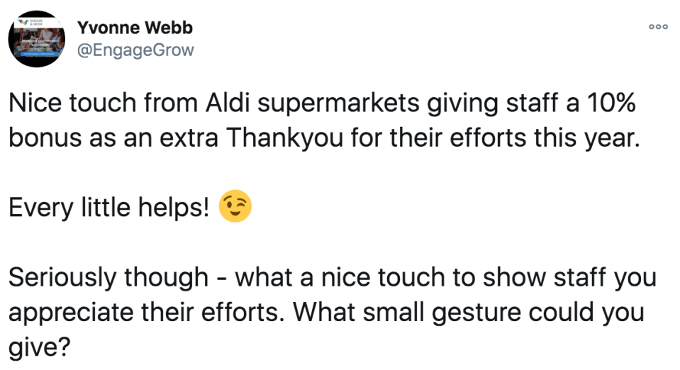 Another Twitter user said the Christmas cash gift was a nice touch by Aldi 