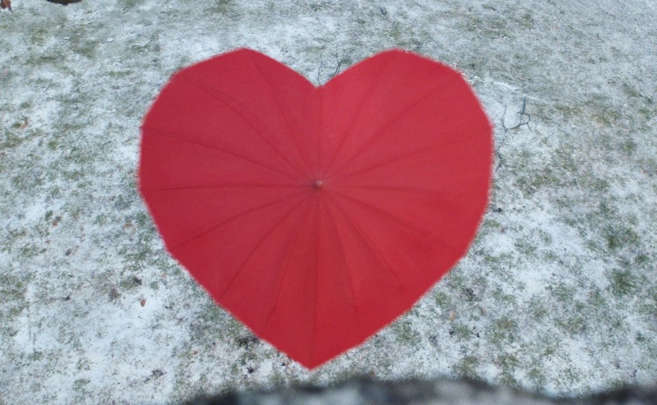 The red umbrella used by the little girl