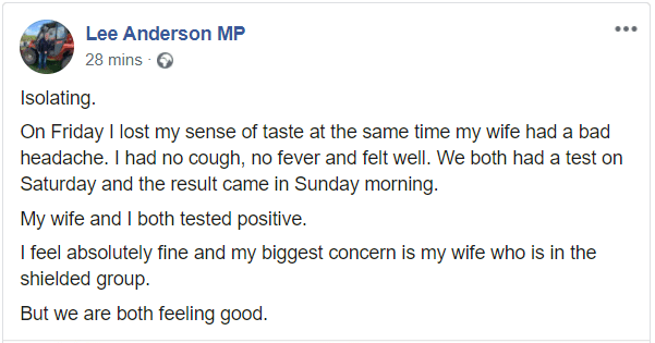 He met with MP Lee Anderson, who shared this message online