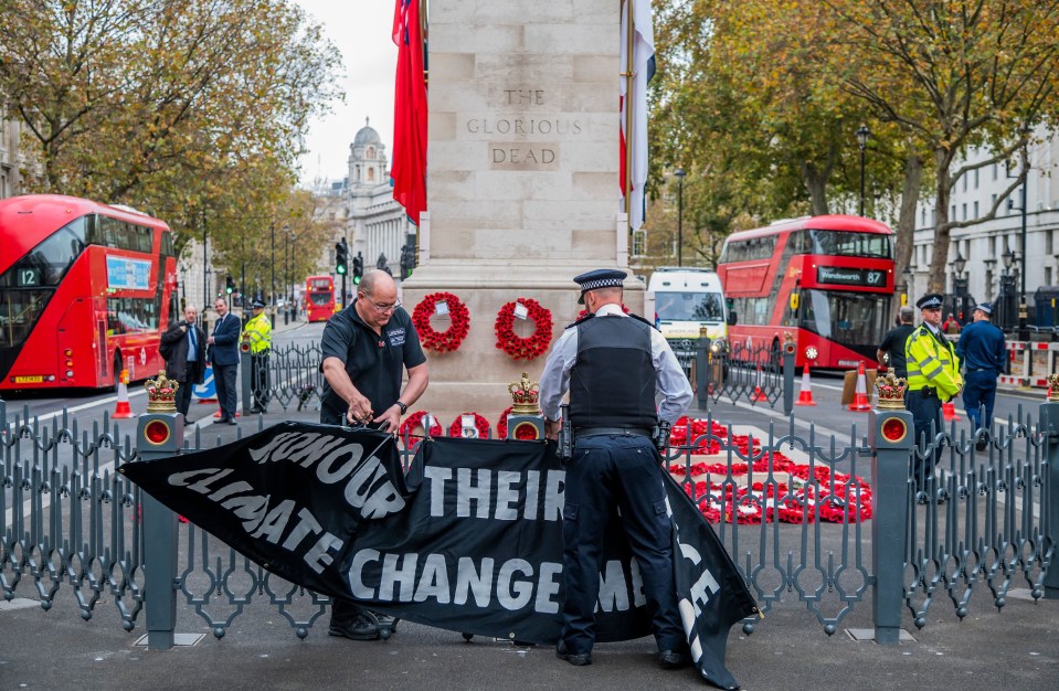 Officers were later seen removing their banner on Wednesday morning