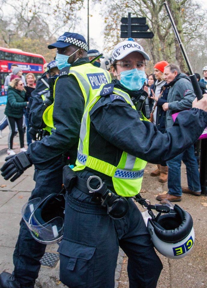 Cops and protesters in London clash during the protests against lockdown measures in the country 