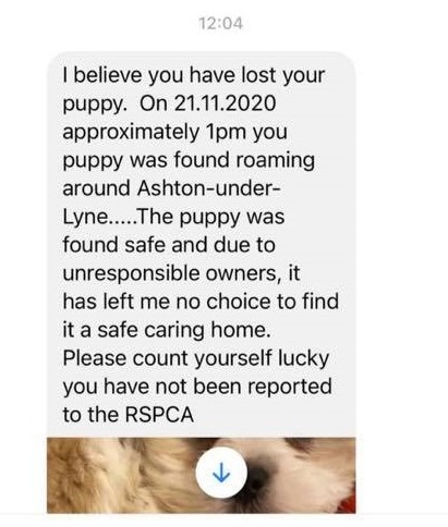 Melissa Baylis's mum received a terrifying message from a stranger who found her missing dog