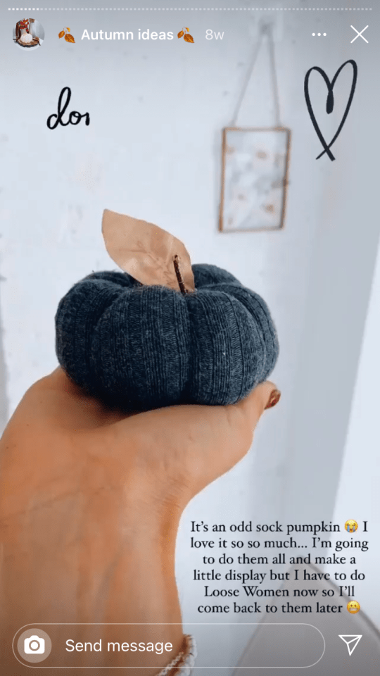 Stacey Solomon makes a cute pumpkin decoration out of an old sock