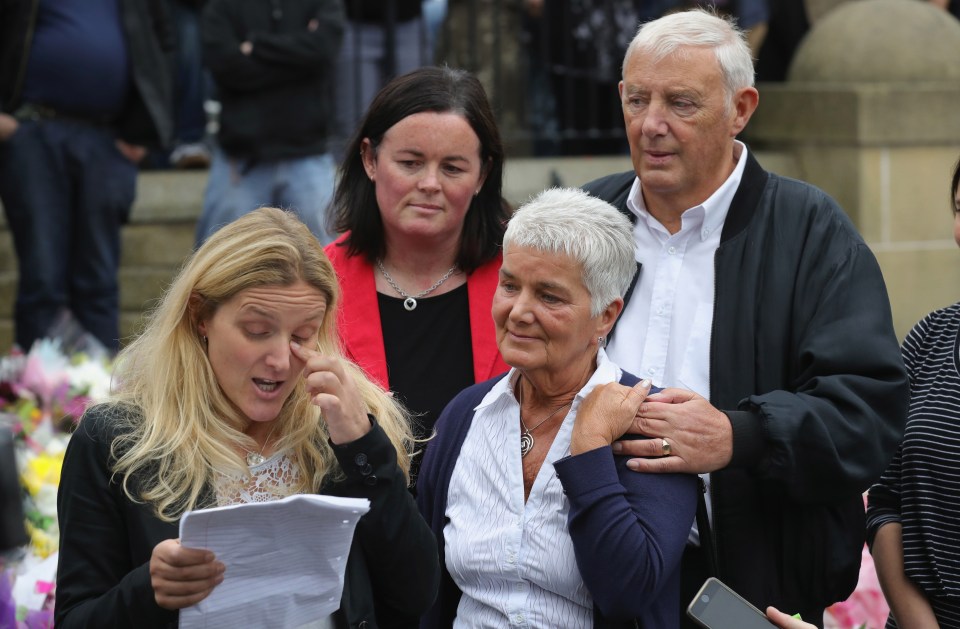 Jo Cox’s sister Kim Leadbeater reads a statement to the media