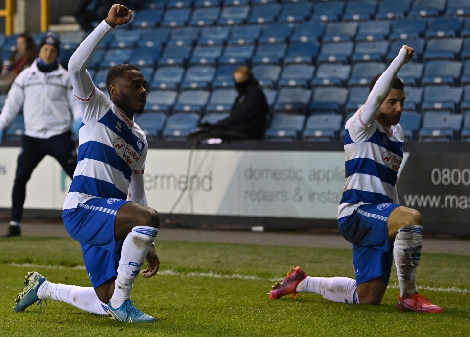 Ilias Chair celebrates with Bright Osayi-Samuel by taking a knee after scoring in the second half