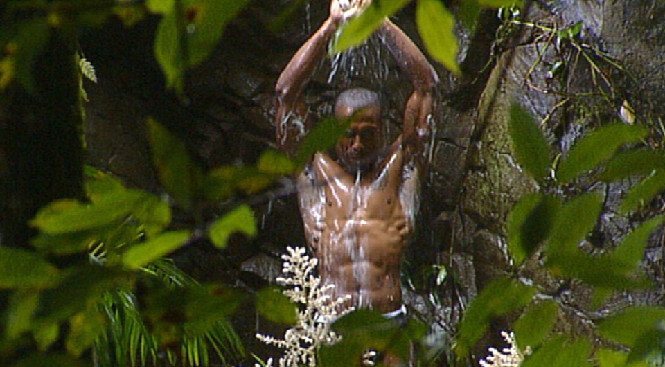 Simon Webbe dousing himself down under the waterfall in 2008