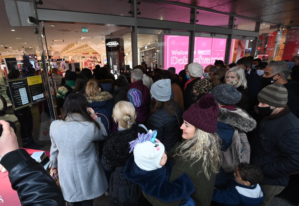 Shoppers swarmed Debenhams stores this morning as the retailer goes into liquidation 