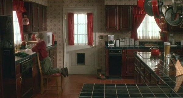 The kitchen in the Christmas movie was all festive reds and greens