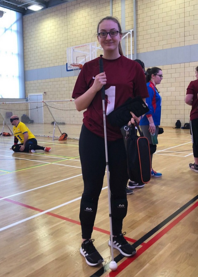 Sam at Goalball training before the pandemic 