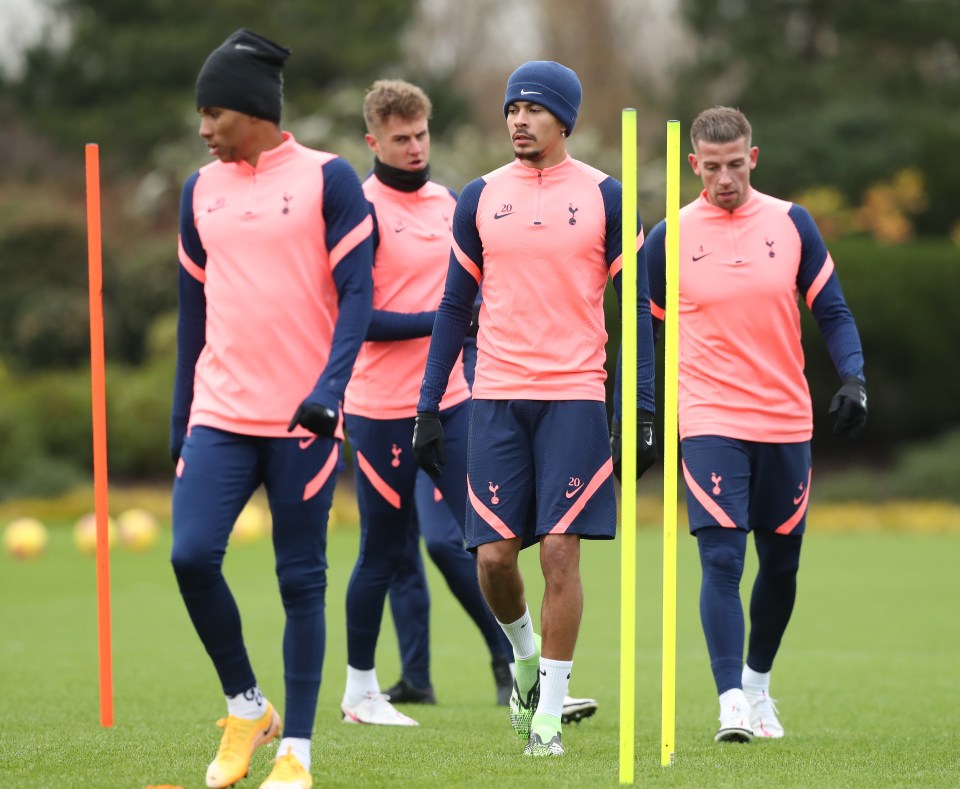 Tottenham players train ahead of facing Arsenal on Sunday