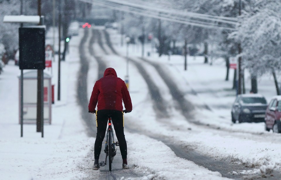 A cyclist braved the roads on two wheels in Stourbridge