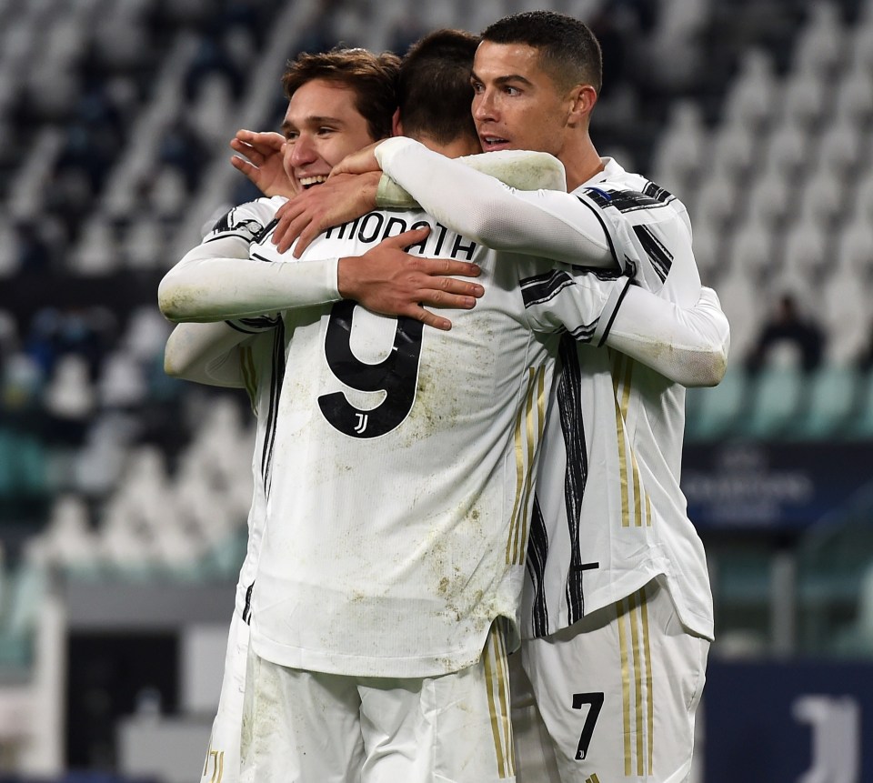 Juve's three scorers celebrate as Federico Chiesa, Alvaro Morata and Cristiano Ronaldo saw off the Ukrainians