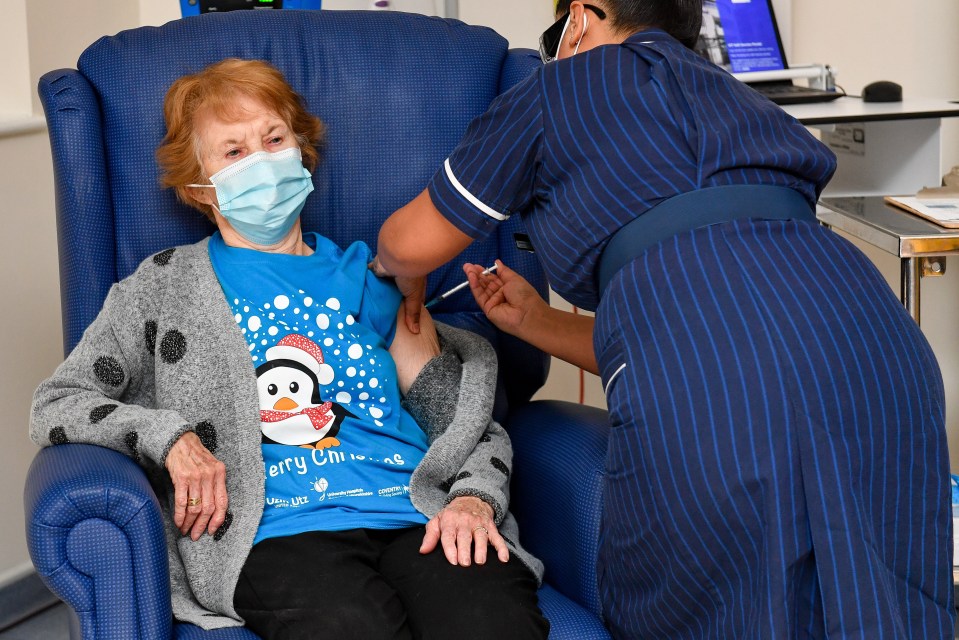 Margaret Keenan, 90, received her first dose of the vaccine in Coventry last week 