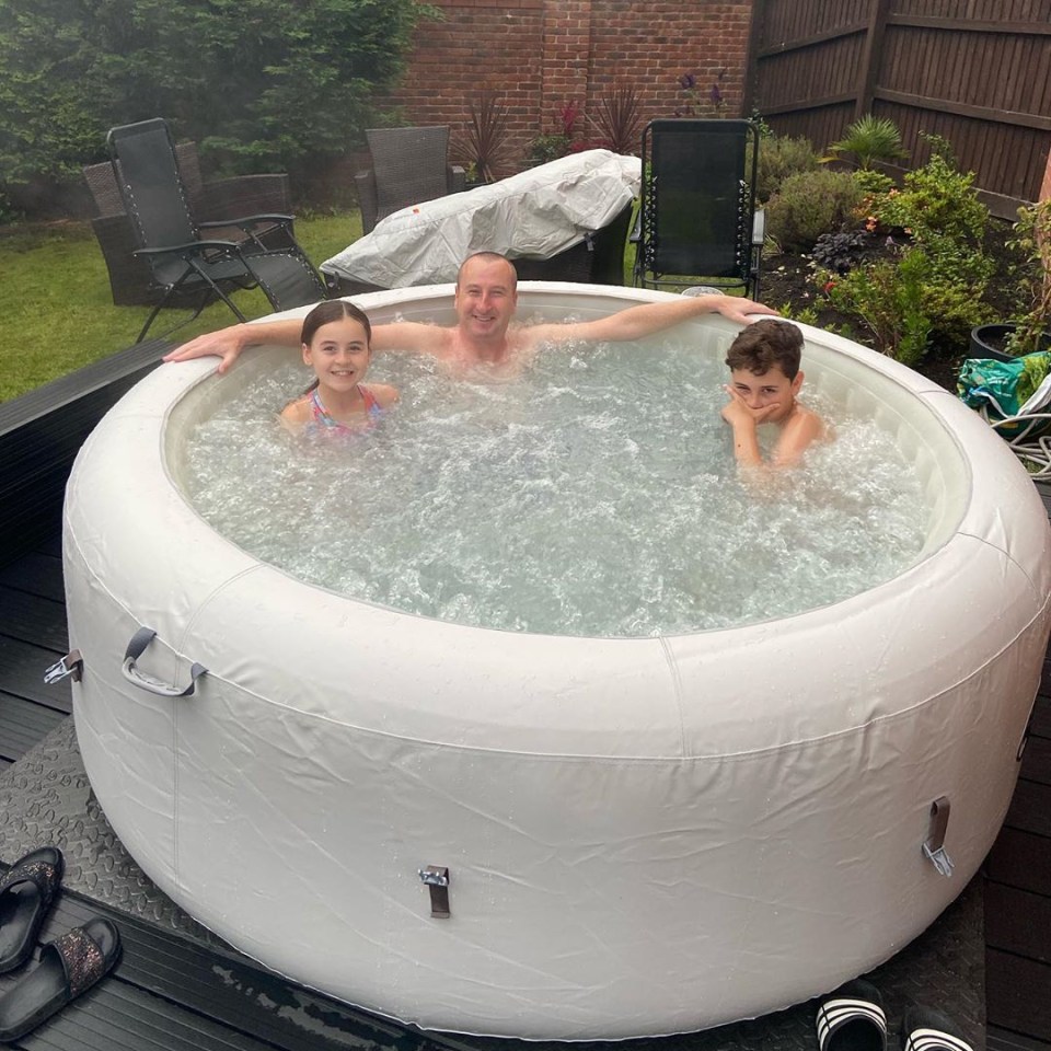 Soap star Andy Whyment and his two kids also like to make the most of their hot tub at home