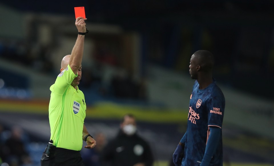 Nicolas Pepe's behaviour was "unacceptable" for Arteta after he was sent off at Leeds