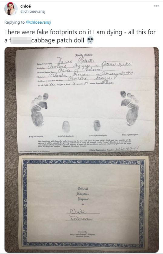 The popular toys came with a lot of paperwork - and even fake foot and hand prints 