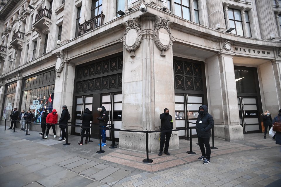 Queues outside Nike Town on Oxford Street ahead of opening this morning 