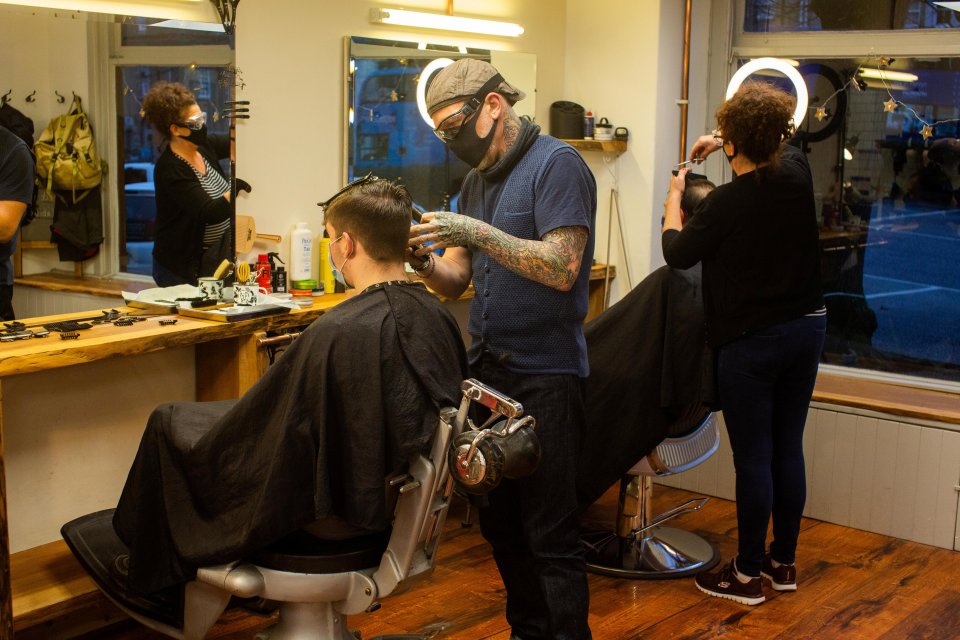 The Town Barber in Falmouth, Cornwall, saw its first customers after the lockdown early this morning 