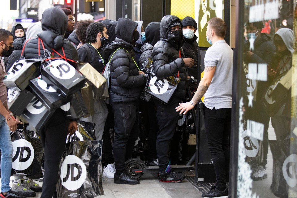 Swarms of people piled into JD Sports on Oxford Street, London, as the store reopened