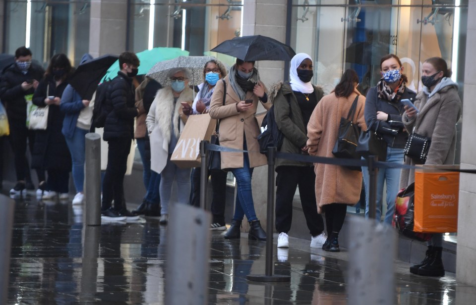 Queues of people gathered in Manchester outside Footlocker, TK Maxx and Zara