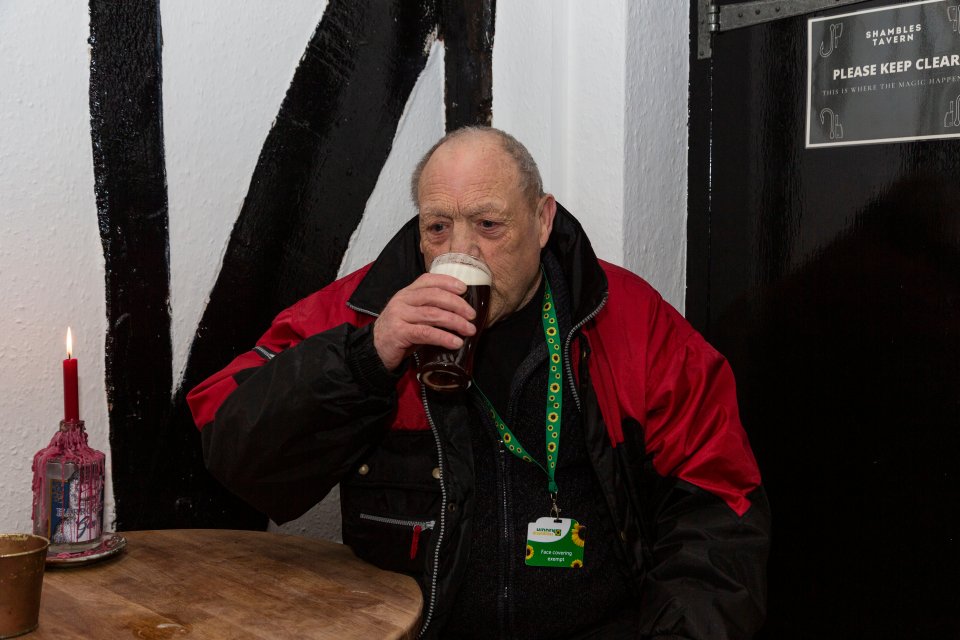 A York pub punter enjoys the first sip of a pint after lockdown