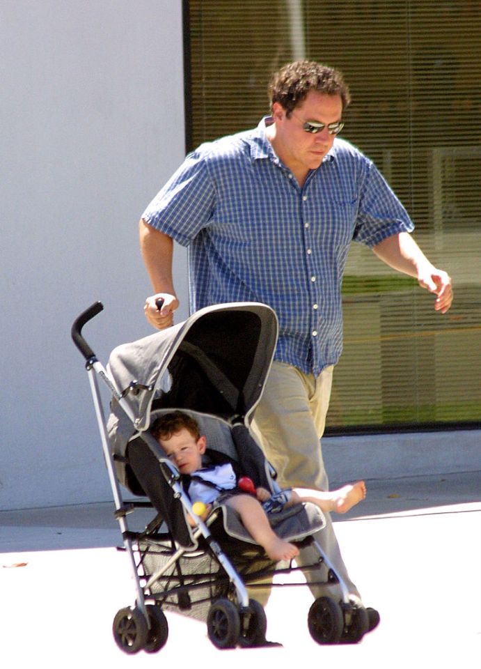 Jon Favreau with his son Max in 2002 - Max was said to inspire Buddy's behaviour