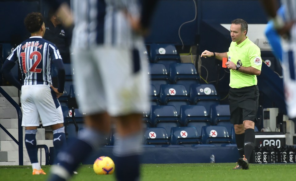 Referee Paul Tierney sent off Matheus Pereira