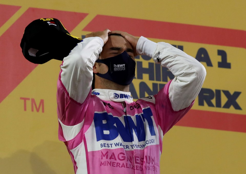 Sergio Perez celebrates his victory at Sakhir - his first win in 190 F1 races