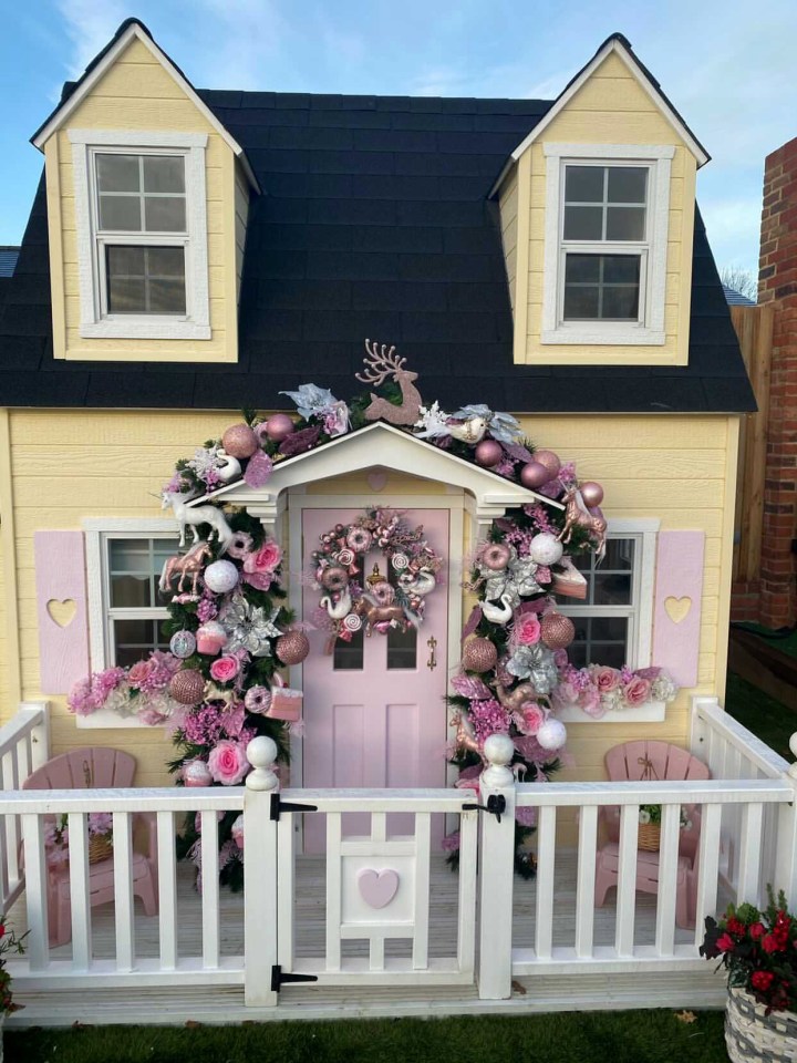 Charlene's daughter’s playhouse has been decorated with pink, silver and white unicorns