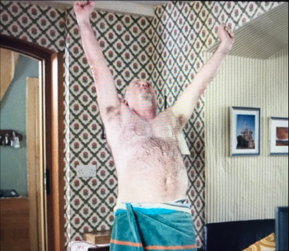 The funnyman starred in the 2011 film Chalet Girl and in one scene was required to dance around in a towel