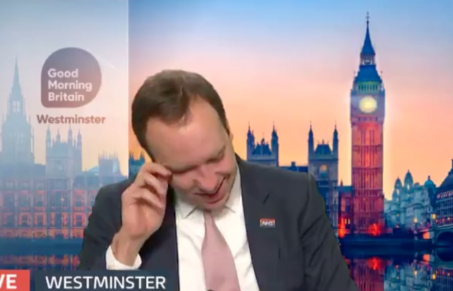 Health Secretary Matt Hancock appeared to wipe away a tear during an interview on Good Morning Britain today