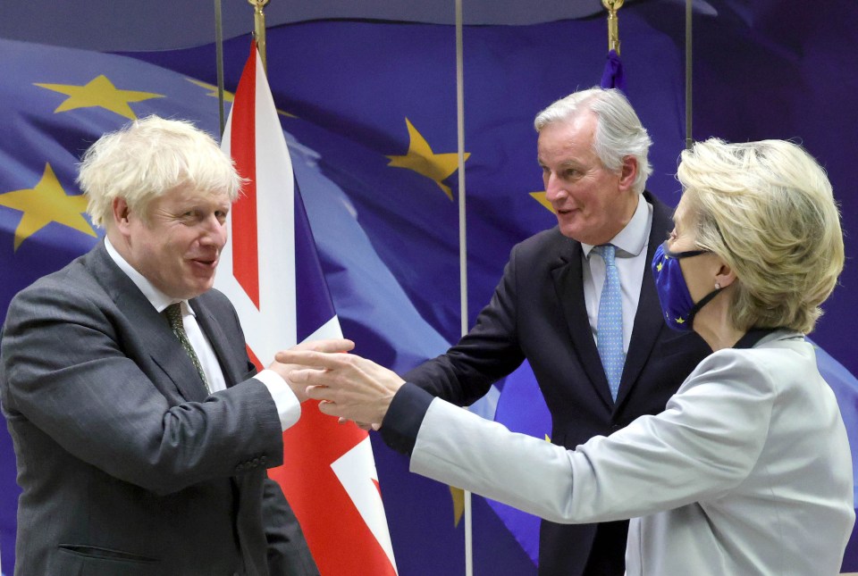 Boris Johnson with EU chief negotiator Michel Barnier and Ursula von der Leyen after the talks