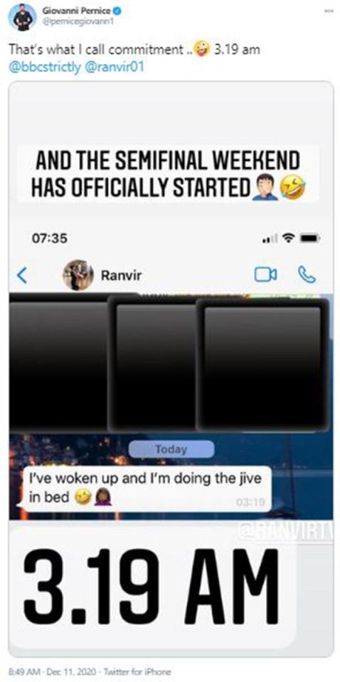 Ranvir's profile pic is of Gio - and she messaged him at 3am, with he obscuring their previous conversation