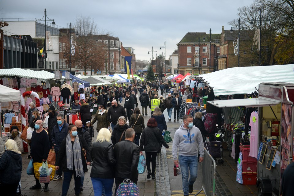 Shoppers in Romford Market today as London faces going into Tier 3 with Covid cases surging