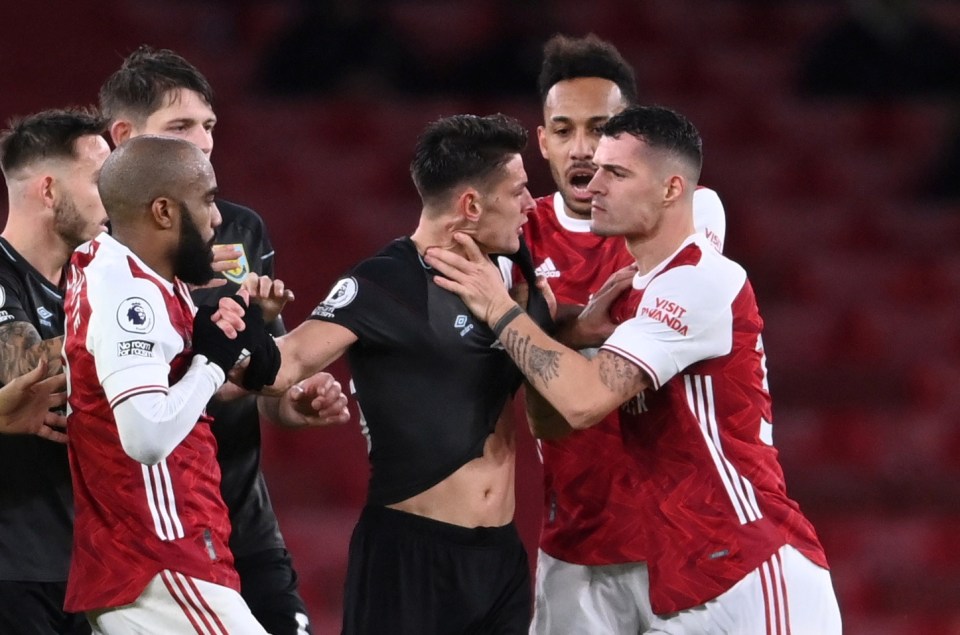 Swiss midfielder Xhaka grabbed Ashley Westwood by the throat