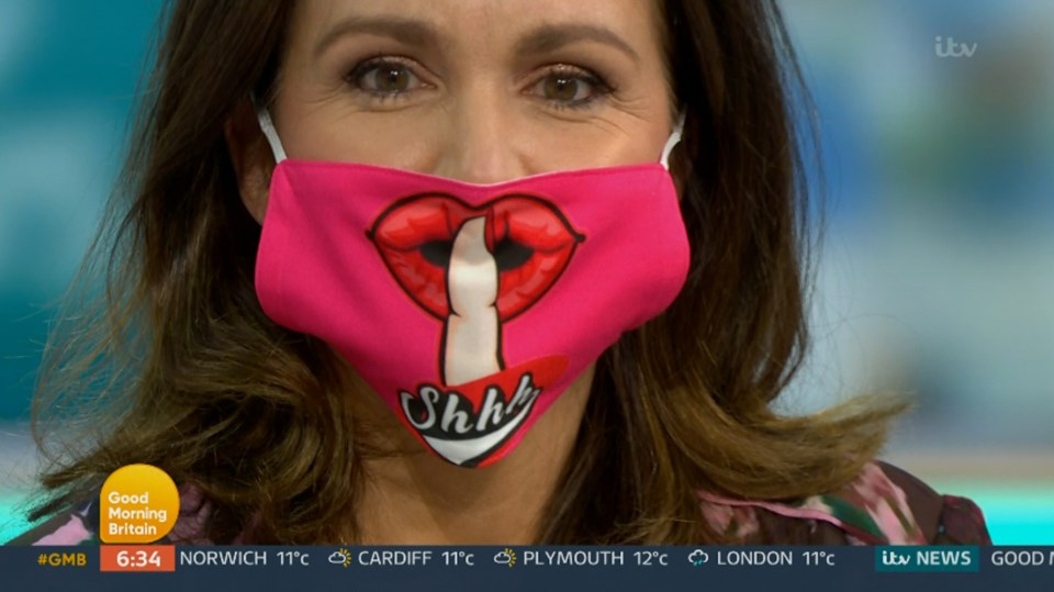 Piers Morgan mocked Susanna Reid's "phallic" face mask on today's GMB