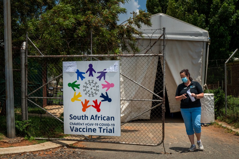 A researcher walks out of a Covid-19 vaccine trial facility outside Johannesburg, South Africa