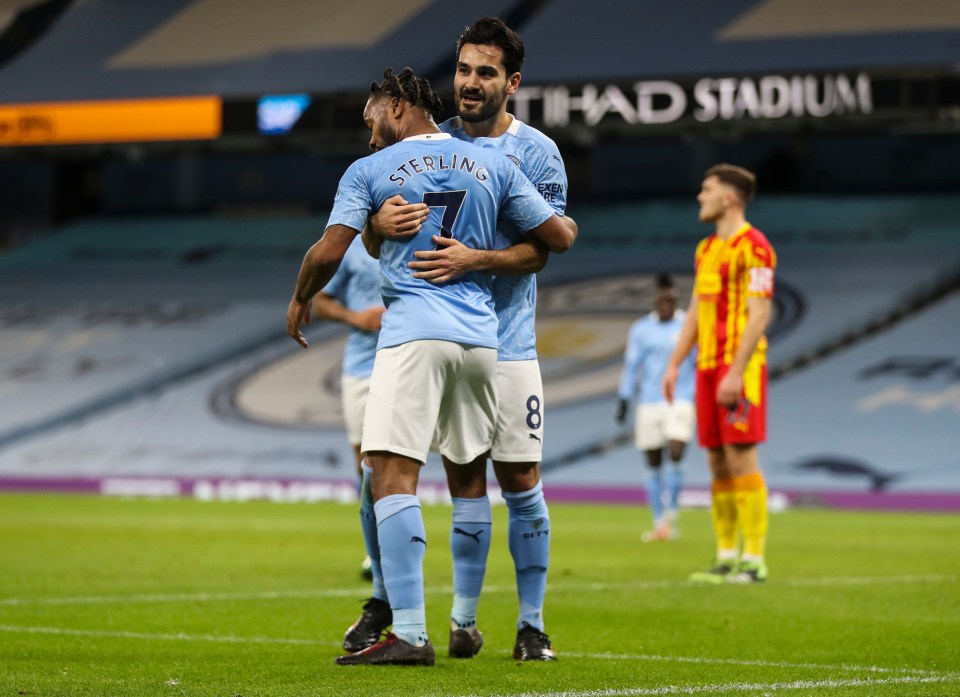 Gundogan celebrated his goal with Sterling after going 1-0 up against West Brom