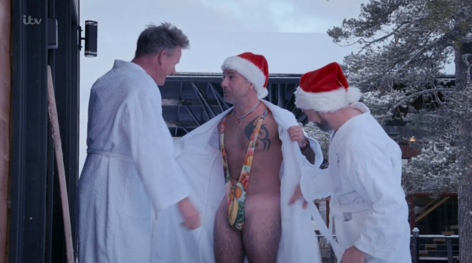 They wanted to take a dip in a frozen lake, but Gino was not dressed in the most appropriate attire