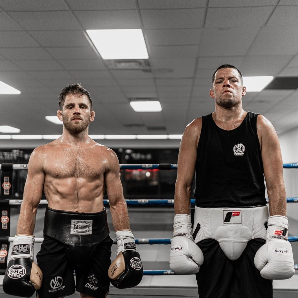 Nate Diaz pictured with training partner AJ Agazarm