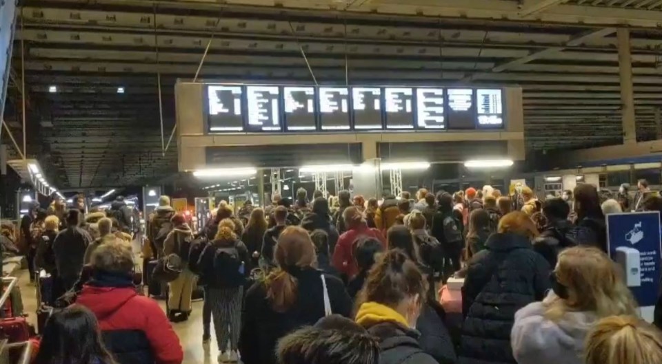 St Pancras Station was packed last night as people left London before the midnight Tier 4 restrictions were brought in 