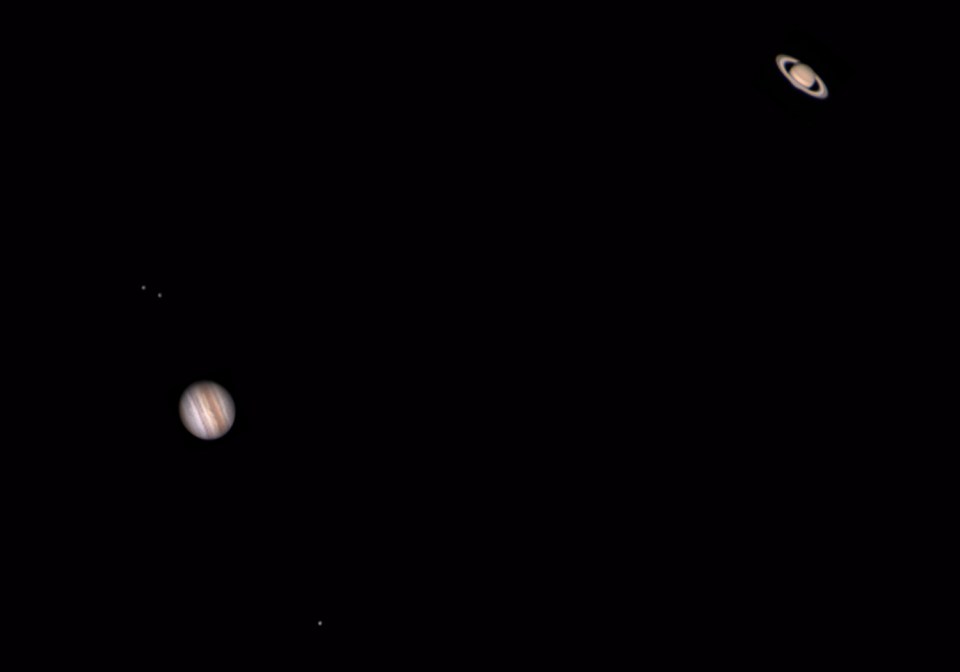 Jupiter and Saturn captured from Malaga in Spain with a telescope and camera