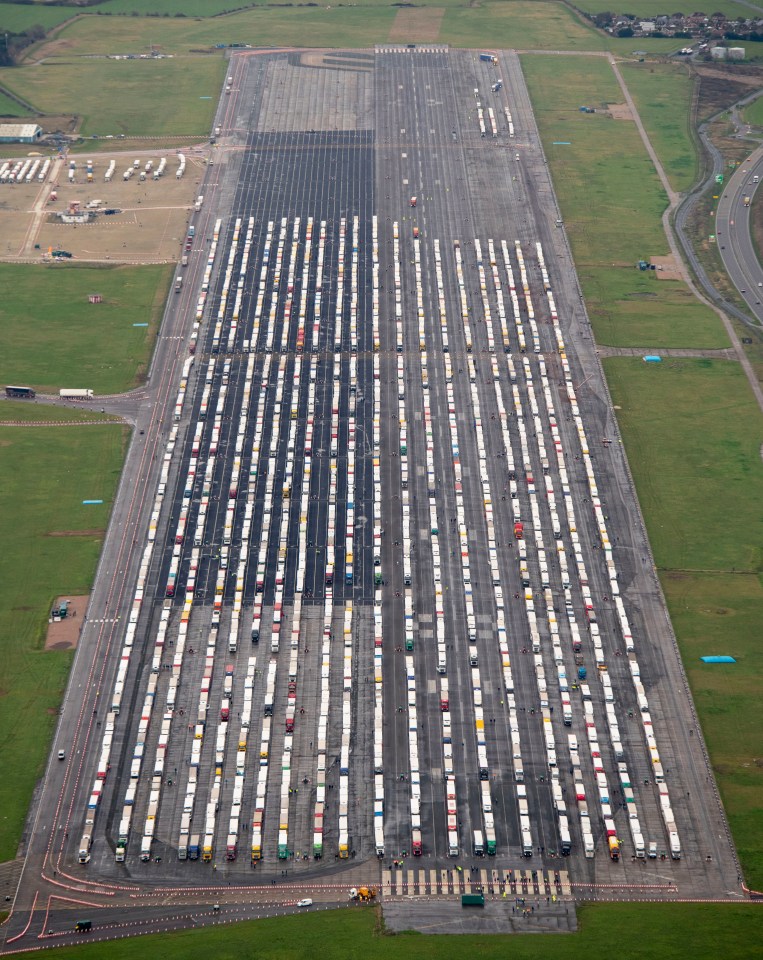 The Government sent food vans to feed hungry hauliers stuck in the makeshift overflow car park at Manston airfield, Kent