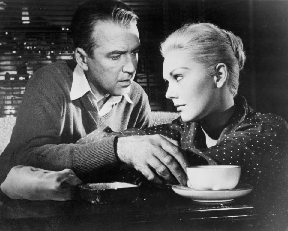 James Stewart and Kim Novak in Vertigo