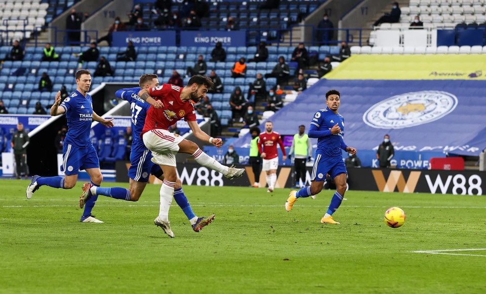 The Portugal ace was played in by Edinson Cavani to slot past Kasper Schmeichel