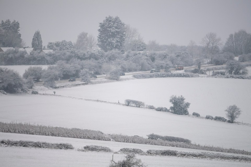 Fields in Oxfordshire blanketed with snow