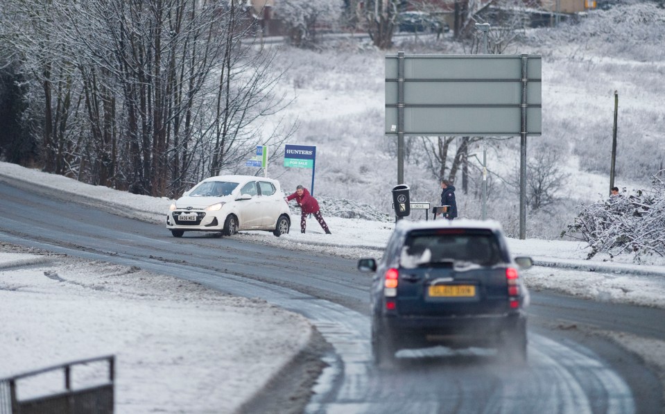 The cold has caused travel issues for many - including in Durham, where this car needed a push